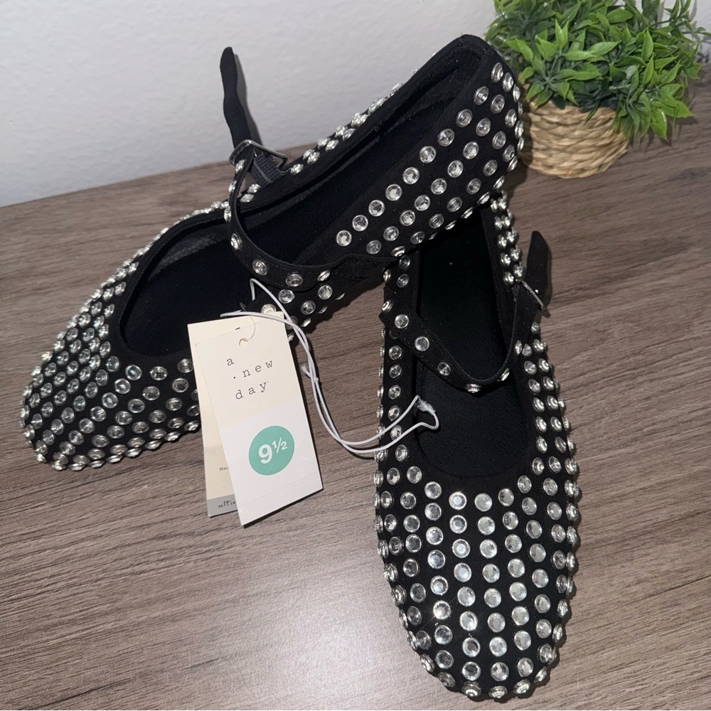 Women's Issa Rhinestone Mary Jane Ballet Flats - A New Day™ Black - Picture 3 of 4